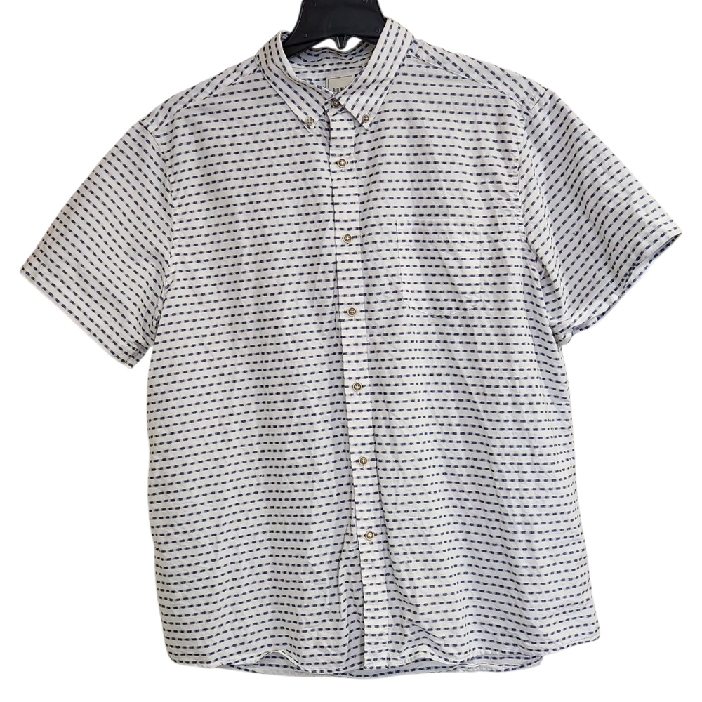 ROWM Men's Sz XL Blue White Stripe Button-Down Shirt Casual Short Sleeve Pocket